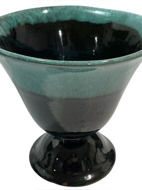 Vintage 1970s Evangeline Pottery Teal Pedestal Planter Canada